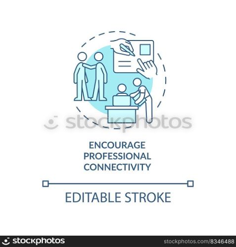 Encourage professional communications blue concept icon. Friendly work environment abstract idea thin line illustration. Isolated outline drawing. Editable stroke. Arial, Myriad Pro-Bold fonts used . Encourage professional communications blue concept icon