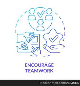 Encourage teamwork blue gradient concept icon. Emotional loyalty abstract idea thin line illustration. Collaborative organizational culture. Isolated outline drawing. Myriad Pro-Bold font used. Encourage teamwork blue gradient concept icon
