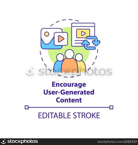 Encourage user-generated content concept icon. Communicate with customers abstract idea thin line illustration. Isolated outline drawing. Editable stroke. Roboto-Medium, Myriad Pro-Bold fonts used. Encourage user-generated content concept icon