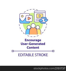 Encourage user-generated content concept icon. Communicate with customers abstract idea thin line illustration. Isolated outline drawing. Editable stroke. Roboto-Medium, Myriad Pro-Bold fonts used. Encourage user-generated content concept icon