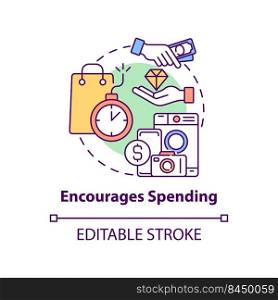 Encourages spending concept icon. Stock up on goods. Effect of inflation abstract idea thin line illustration. Isolated outline drawing. Editable stroke. Arial, Myriad Pro-Bold fonts used. Encourages spending concept icon