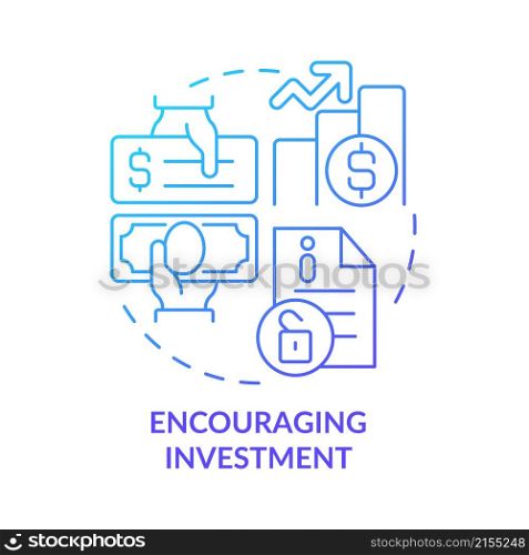 Encouraging investment blue gradient concept icon. Benefits of business clarity abstract idea thin line illustration. Isolated outline drawing. Roboto-Medium, Myriad Pro-Bold fonts used. Encouraging investment blue gradient concept icon