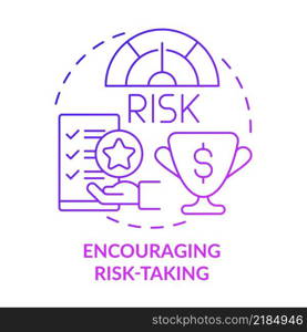 Encouraging risk-taking purple gradient concept icon. Increasing future goals achievement chances abstract idea thin line illustration. Isolated outline drawing. Myriad Pro-Bold font used. Encouraging risk-taking purple gradient concept icon