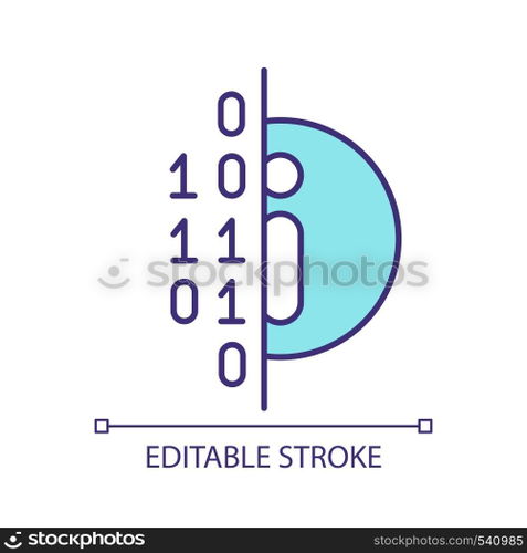 Encrypted data RGB color icon. Coded information. Digital database. Programming language. Cybersecurity. Isolated vector illustration. Simple filled line drawing. Editable stroke. Arial font used. Encrypted data RGB color icon