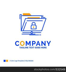encryption, files, folder, network, secure Blue Yellow Business Logo template. Creative Design Template Place for Tagline.