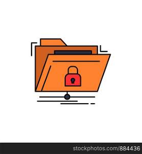 encryption, files, folder, network, secure Flat Color Icon Vector