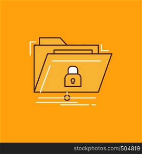 encryption, files, folder, network, secure Flat Line Filled Icon. Beautiful Logo button over yellow background for UI and UX, website or mobile application. Vector EPS10 Abstract Template background