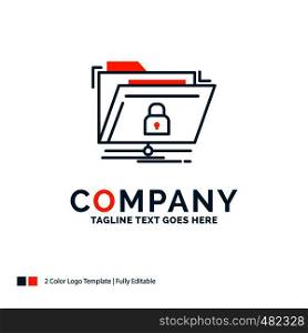 encryption, files, folder, network, secure Logo Design. Blue and Orange Brand Name Design. Place for Tagline. Business Logo template.