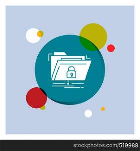 encryption, files, folder, network, secure White Glyph Icon colorful Circle Background. Vector EPS10 Abstract Template background
