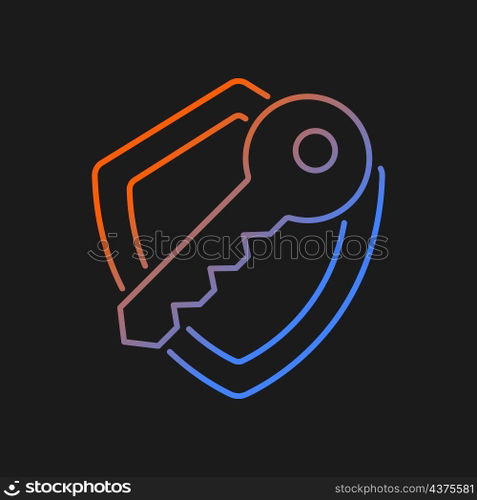 Encryption key gradient vector icon for dark theme. Data stealing prevention. Unique code. Cryptography. Thin line color symbol. Modern style pictogram. Vector isolated outline drawing. Encryption key gradient vector icon for dark theme