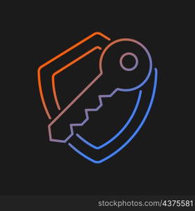 Encryption key gradient vector icon for dark theme. Data stealing prevention. Unique code. Cryptography. Thin line color symbol. Modern style pictogram. Vector isolated outline drawing. Encryption key gradient vector icon for dark theme