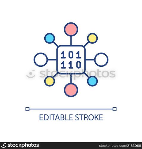 Encryption of connected data RGB color icon. Binary code for programming information. Decentralized system. Isolated vector illustration. Simple filled line drawing. Editable stroke. Arial font used. Encryption of connected data RGB color icon