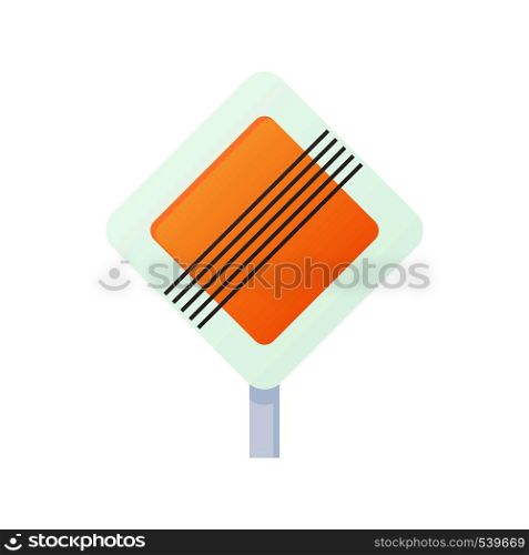 End of priority road sign traffic sign icon in cartoon style on a white background. End of priority road sign traffic sign icon