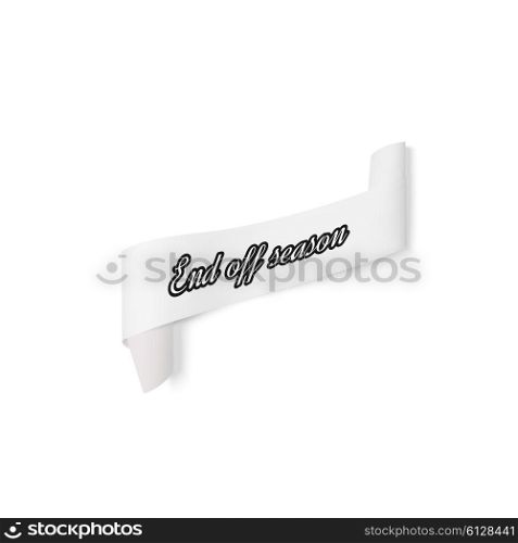 End off season, sale sign, paper banner, vector ribbon with shadow isolated on white.