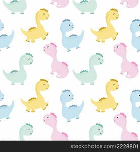 Endless background with cute dinosaurs for baby. Monster, dragon and dinosaur. Vector pattern for printing on Wallpaper, fabric, clothing, packaging paper for birthday