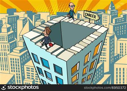 endless city career ladder. Comic book cartoon pop art retro drawing illustration. endless city career ladder