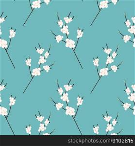 Endless colorful pattern of Abstract blossoming branch of cherry tree with buds, leaves and flowers. Isolate. Springtime design for web, greeting or invitation, poster, banner, label or price tag. EPS