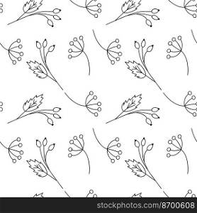 Endless pattern from Outline herb and rosehip branch. Coloring. Abstract background texture. Isolate. Pattern for banner, wallpaper, web, poster or card, greeting, invitation, label, price. Vector EPS