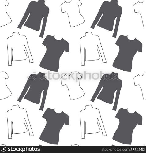 Endless pattern from outline short and long sleeve tshirt in trendy gray Shades. Repeating Texture. Abstract background. Layout for wrapping paper, poster, greeting, cards or price, banner. Lifestyle.