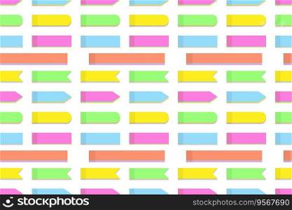 Endless pattern of colorful office paper note stickers of various shapes in trendy bright hues. Isolate. Vector abstract backdrop texture. EPS. Design for wrapping, wallpaper or poster, banner , card
