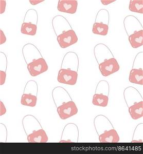Endless pattern with womens stylized handbag in mute pink shads. Isolate. Vector repeat texture