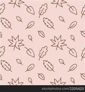 Endless seamless pattern of autumn leaves twigs flowers. Doodle texture drawn in pencil by hand outline. Vector background for textiles, Wallpaper, packaging paper, clothing.