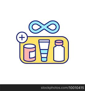 Endless shopping RGB color icon. Type of buying personality. Person wanting to purchase things. Put off for rainy day. Care products on additional shelf. Isolated vector illustration. Endless shopping RGB color icon