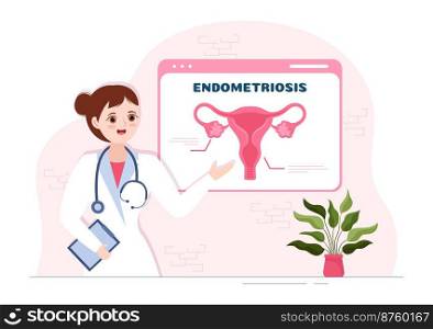 Endometriosis with Condition the Endometrium Grows Outside the Uterine Wall in Women for Treatment in Flat Cartoon Hand Drawn Templates Illustration