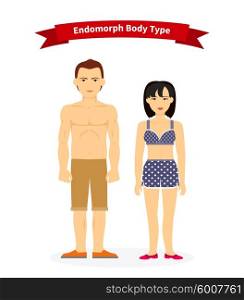Endomorph body type woman and man. Male fat, physique adult young, overweight and obese, healthy figure, weight and underwear, person human girl female illustration