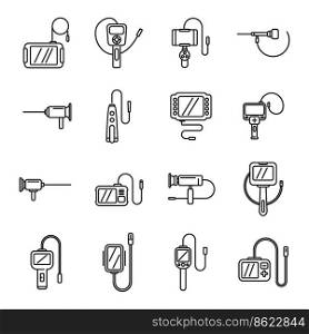 Endoscope icons set outline vector. Digestive gastric. Gastro examination. Endoscope icons set outline vector. Digestive gastric