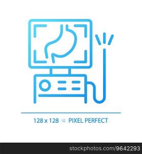 Endoscope pixel perfect gradient linear vector icon. Medical tool. Health diagnosis. Gastrointestinal system. Thin line color symbol. Modern style pictogram. Vector isolated outline drawing. Endoscope pixel perfect gradient linear vector icon