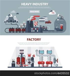 Energy And Industry Banners. Energy and industry banners with scenes of power at factories and in large manufactures isolated vector illustration