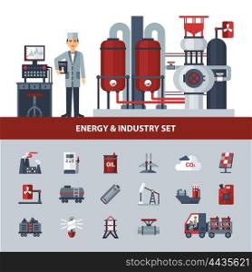 Energy And Industry Set. Energy and industry set with icons of different kinds of power isolated vector illustration