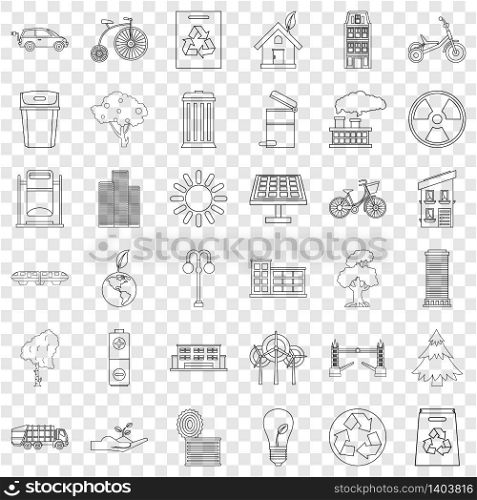 Energy car icons set. Outline style of 36 energy car vector icons for web for any design. Energy car icons set, outline style