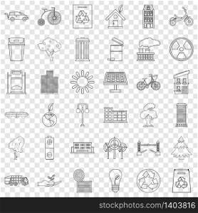 Energy car icons set. Outline style of 36 energy car vector icons for web for any design. Energy car icons set, outline style
