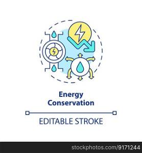 Energy conservation concept icon. Aqua consumption efficiency. Water protection aim abstract idea thin line illustration. Isolated outline drawing. Editable stroke. Arial, Myriad Pro-Bold fonts used. Energy conservation concept icon