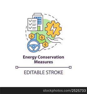 Energy conservation measures concept icon. Energy resource plan abstract idea thin line illustration. Operational benefits. Isolated outline drawing. Editable stroke. Arial, Myriad Pro-Bold fonts used. Energy conservation measures concept icon