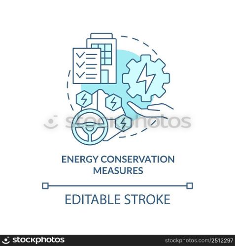 Energy conservation measures turquoise concept icon. Energy resource plan abstract idea thin line illustration. Isolated outline drawing. Editable stroke. Arial, Myriad Pro-Bold fonts used. Energy conservation measures turquoise concept icon