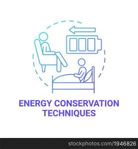 Energy conservation technique blue gradient concept icon. Pulmonary rehabilitation abstract idea thin line illustration. Respiratory therapy and treatment. Vector isolated outline color drawing. Energy conservation technique blue gradient concept icon