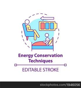 Energy conservation technique concept icon. Pulmonary rehabilitation abstract idea thin line illustration. Respiratory therapy. Vector isolated outline color drawing. Editable stroke. Energy conservation technique concept icon