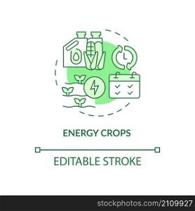 Energy crops green concept icon. Producing bioenergy abstract idea thin line illustration. Natural processes. Isolated outline drawing. Editable stroke. Roboto-Medium, Myriad Pro-Bold fonts used. Energy crops green concept icon