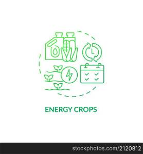 Energy crops green gradient concept icon. Producing bioenergy abstract idea thin line illustration. Converting into electricity. Isolated outline drawing. Roboto-Medium, Myriad Pro-Bold fonts used. Energy crops green gradient concept icon