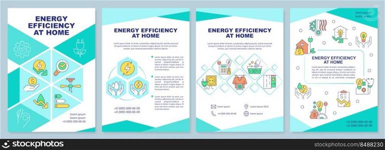 Energy efficiency at home brochure template. Leaflet design with linear icons. Editable 4 vector layouts for presentation, annual reports. Arial-Black, Myriad Pro-Regular fonts used. Energy efficiency at home brochure template