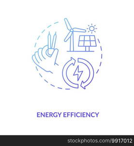 Energy efficiency blue gradient concept icon. Sustainability in development. Reduce emission and cost. Civil engineering idea thin line illustration. Vector isolated outline RGB color drawing. Energy efficiency blue gradient concept icon