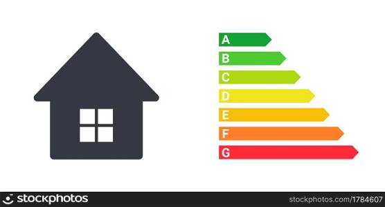 Energy efficiency concept. Energy efficient house with classification graph. Vector illustration