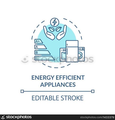 Energy efficient appliance turquoise concept icon. Electricity economy with smart house. Resource saving idea thin line illustration. Vector isolated outline RGB color drawing. Editable stroke. Energy efficient appliance turquoise concept icon