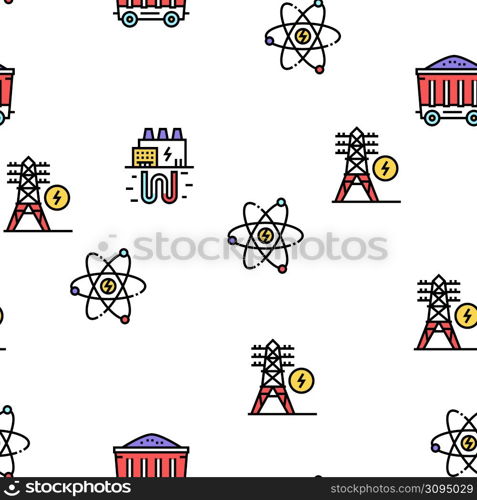 Energy Electricity And Fuel Power Vector Seamless Pattern Thin Line Illustration. Energy Electricity And Fuel Power Vector Seamless Pattern