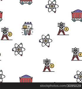 Energy Electricity And Fuel Power Vector Seamless Pattern Thin Line Illustration. Energy Electricity And Fuel Power Vector Seamless Pattern
