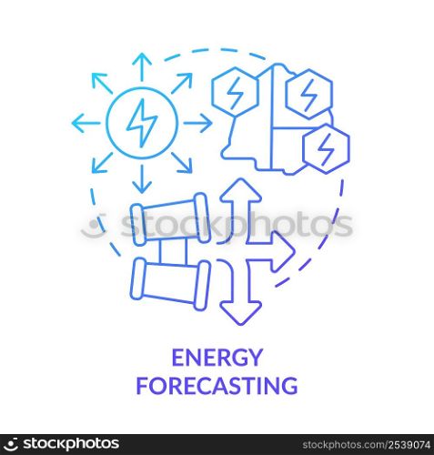 Energy forecasting blue gradient concept icon. Strategic energy planning abstract idea thin line illustration. Predict supply and demand. Isolated outline drawing. Myriad Pro-Bold font used. Energy forecasting blue gradient concept icon