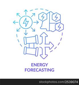 Energy forecasting blue gradient concept icon. Strategic energy planning abstract idea thin line illustration. Predict supply and demand. Isolated outline drawing. Myriad Pro-Bold font used. Energy forecasting blue gradient concept icon